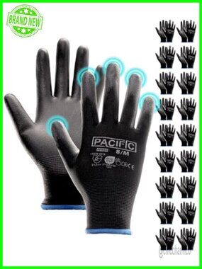 PU Coated Grip Work Gloves Touchscreen Seamless Knit Medium 18 Pairs